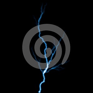 Abstract light blue lighting natural thunder realistic magic overlay bright glowing effect on black