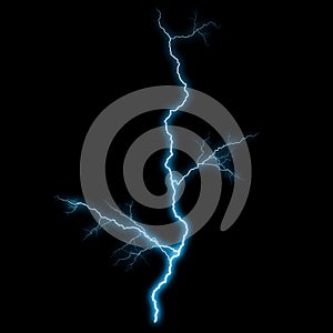 Abstract light blue lighting natural thunder realistic magic overlay bright glowing effect on black