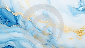 Abstract light blue marble texture with gold splashes