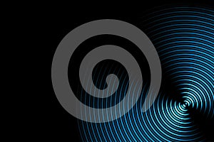 Abstract light blue signal effect with sound waves oscillating on black background