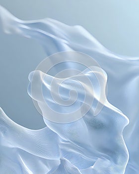 Abstract light blue wave with sheer fabric that flows like water. Generative AI photo