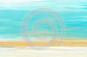 Abstract light blue, yellow and white background painting. Contemporary oil artwork. Brush strokes on paper