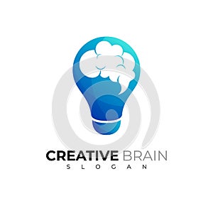 Abstract Light bulb brain logo template, blue color