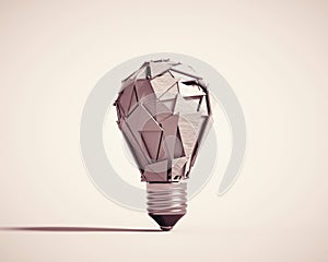 Abstract light bulb made of wooden polygons