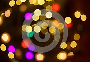 Abstract light celebration background with defocused golden lights for Christmas, New Year, Holiday