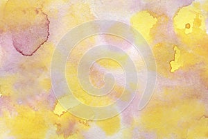 Abstract light color watercolor background. Hand drawn pink, yellow gradient painting.