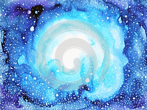 Abstract light, dark blue, black, universe power watercolor painting