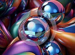 Abstract Light Design: Shimmering Glass Sphere on Blue Reflection, Transparent Circular Bright Green Macro Ball on White