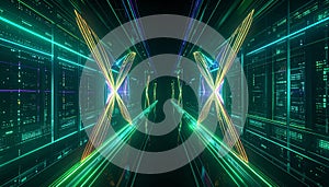 Abstract Light Diffraction Pattern on Black. Science concept. Generated Image