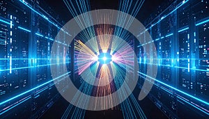 Abstract Light Diffraction Pattern on Black. Science concept. Generated Image