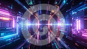 Abstract Light Diffraction Pattern on Black. Science concept. Generated Image