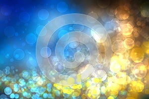 Abstract light golden gradient blue festive background texture with glitter sparkle blurred circles and bokeh lights