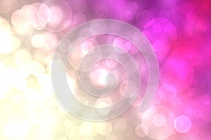 Abstract light golden gradient pink festive bokeh background with glitter sparkle blurred circles, Christmas lights. Beautiful