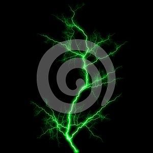 Abstract light green lighting natural thunder realistic magic overlay bright glowing effect on black