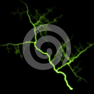 Abstract light green lighting natural thunder realistic magic overlay bright glowing effect on black