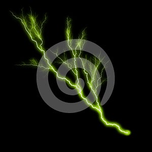 Abstract light green lighting natural thunder realistic magic overlay bright glowing effect on black