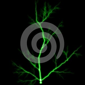 Abstract light green lighting natural thunder realistic magic overlay bright glowing effect on black