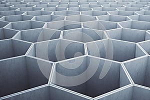 Abstract light grey concrete hexagonal pattern. 3D Rendering