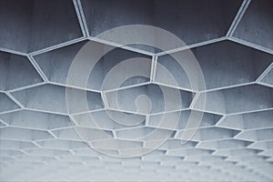 Abstract light grey hexagon concrete pattern on ceiling. 3D Rendering