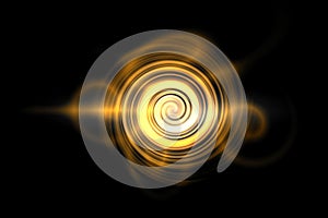 Abstract light orange circle spin with fire effect on black background