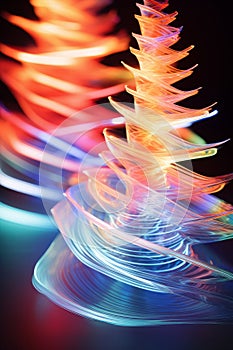 abstract light painting of christmas tree on black background