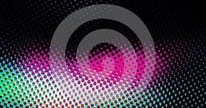 Abstract light pink and blue dots grid halftone wave futuristic twisted pattern with circle minimalism geometry texture on black