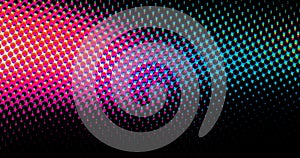 Abstract light pink and blue dots grid halftone wave futuristic twisted pattern with circle minimalism geometry texture on black
