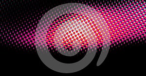 Abstract light pink and blue dots grid halftone wave futuristic twisted pattern with circle minimalism geometry texture on black