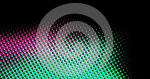 Abstract light pink and blue dots grid halftone wave futuristic twisted pattern with circle minimalism geometry texture on black