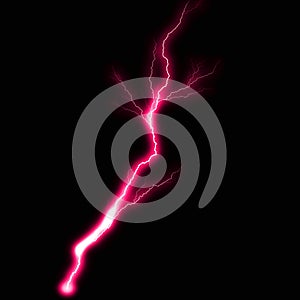 Abstract light pink lighting natural thunder realistic magic overlay bright glowing effect on black