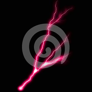 Abstract light pink lighting natural thunder realistic magic overlay bright glowing effect on black