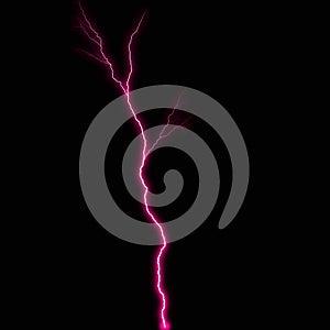 Abstract light pink lighting natural thunder realistic magic overlay bright glowing effect on black