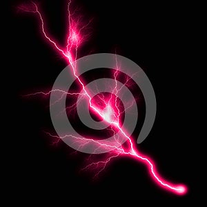 Abstract light pink lighting natural thunder realistic magic overlay bright glowing effect on black