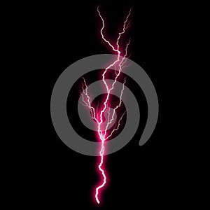 Abstract light pink lighting natural thunder realistic magic overlay bright glowing effect on black