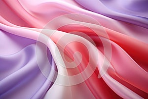 Abstract light pink and purple wavy crumpled shiny satin silk fabric textured textile background