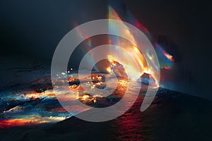 Abstract Light Reflections on Dark Surface Creating Vibrant Spectrum Generative AI