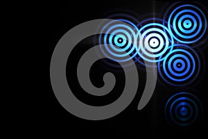 Abstract light ring effect with blue sound waves oscillating on black background