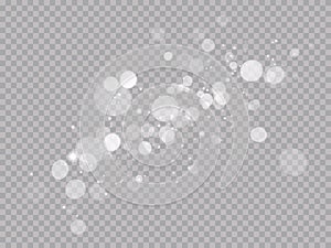 Abstract light shine blur bokeh effect on white transparent background. Vector lens flare spot light sparkles or shiny glittering