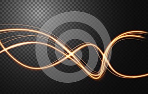 Abstract light speed motion effect, gold light trail. Vector Illustration