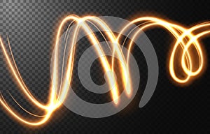 Abstract light speed motion effect, gold light trail. Vector Illustration