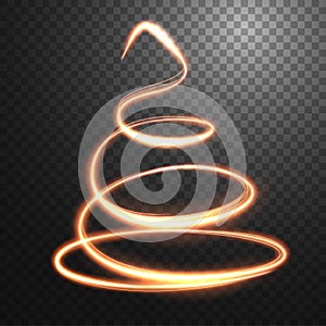 Abstract light speed motion effect, gold spiral light. Vector Illustration