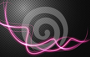 Abstract light speed motion effect, pink light trail. Vector Illustration