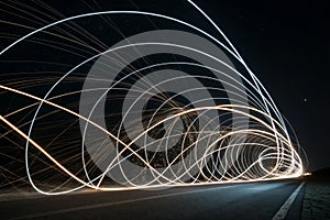 Abstract light trails on black background