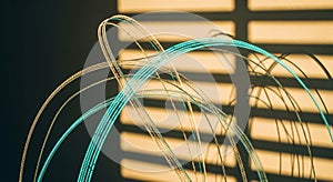 Abstract light trails with shadow patterns on a wall, creating a dynamic and modern visual effect