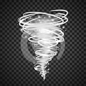 Abstract light vortex tornado magical illumination . Effect of whirlwind or hurricane. Vector illustration