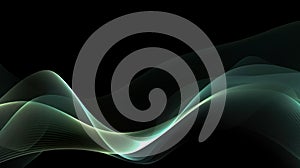 Abstract light wavy lines flowing dynamic in green colors against black background. Digital, communication, 5G, science, music