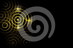 Abstract light yellow circle ring effect with sound waves oscillating on black background