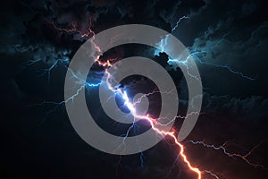 abstract lightning background A red and blue clash of lightning on a dark background