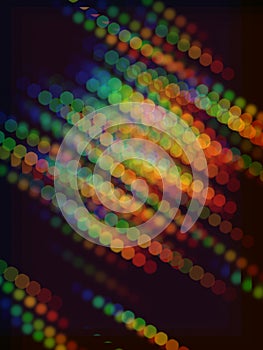 Abstract lights colorful boheh circles digital motion glitch, glowing lights party background. Techno psychedelic screen