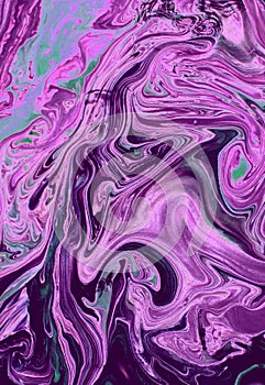 Abstract lilac marble background. Acrylic paint flows freely and creates an interesting pattern.